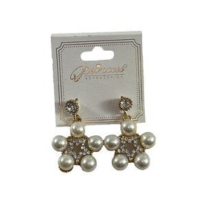 Princess Accessories Dangle Earrings Faux Pearl Rhinestones Star Shape Sparkle